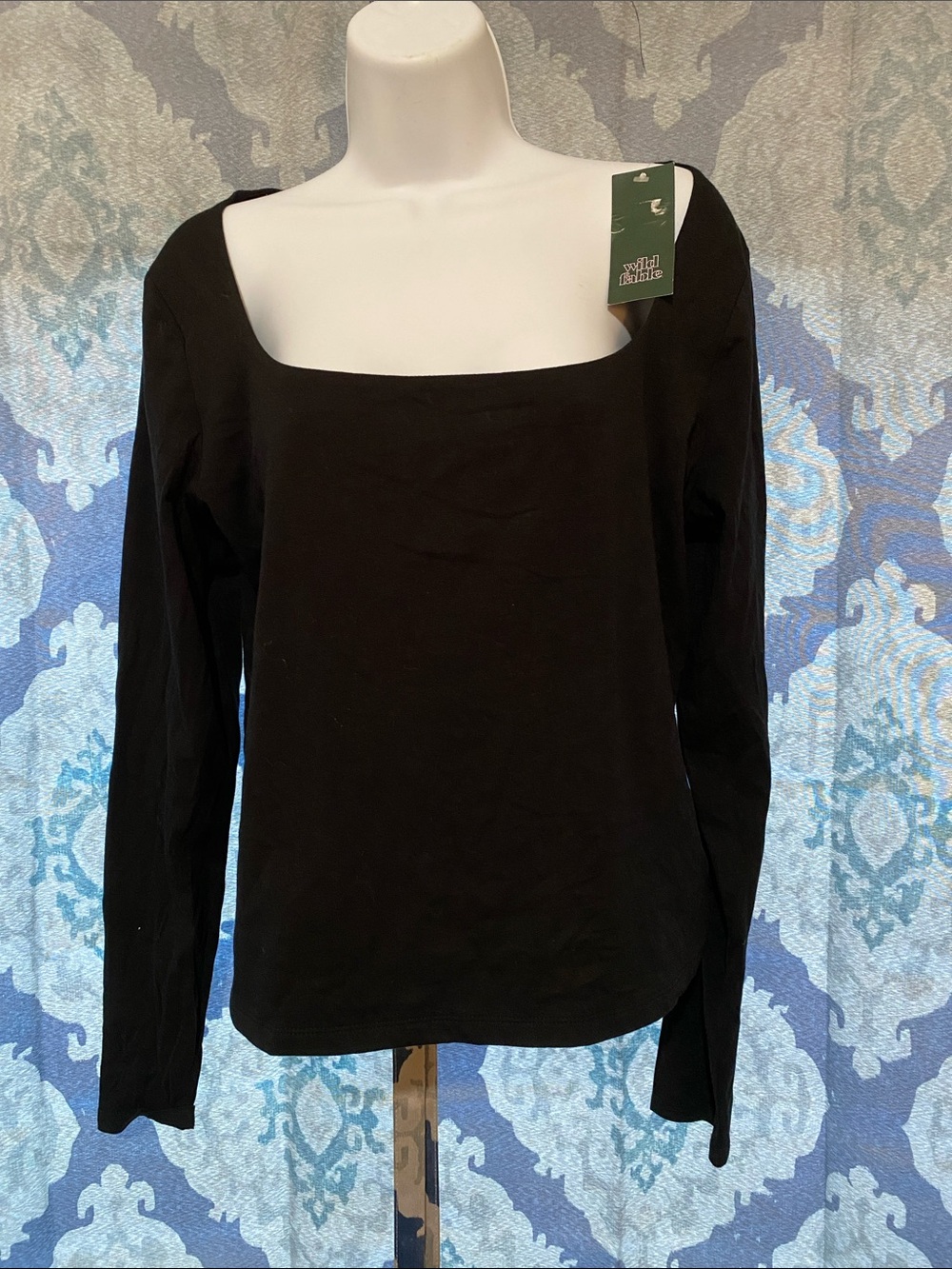 wild fable Black Square Neck Long Sleeve Top